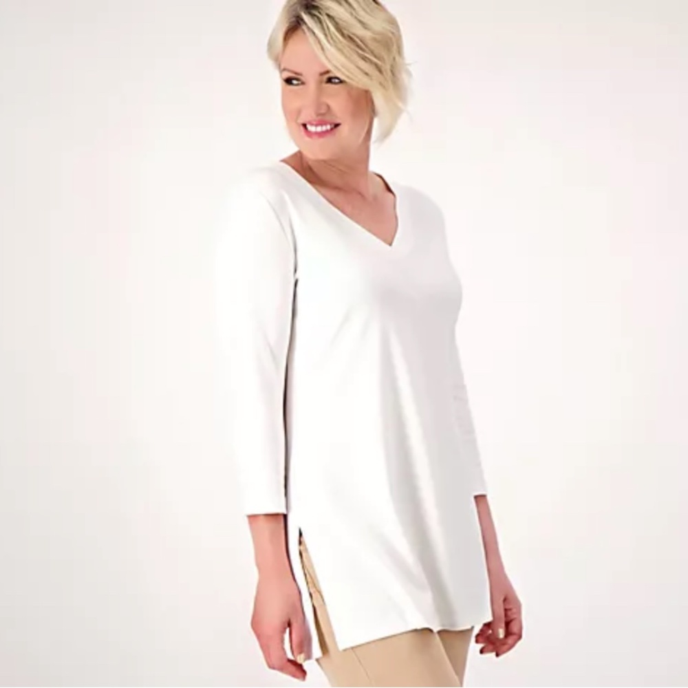 Isaac Mizrahi Live Women's White Essentials Pima Cotton V-Neck Tunic